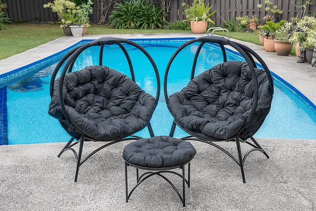 Outdoor Martim Black Conversation Set, Set of 3 - Thumbnail - Image 3