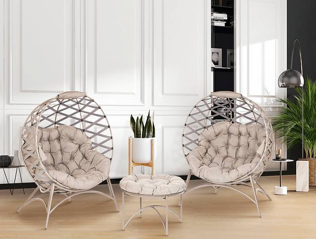Outdoor Maureo Beige Conversation Set, Set of 3 - Thumbnail - Image 4