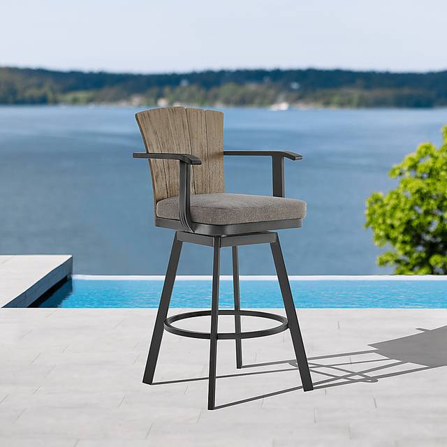 Outdoor Sallodge Charcoal Swivel Barstool - Thumbnail - Image 2