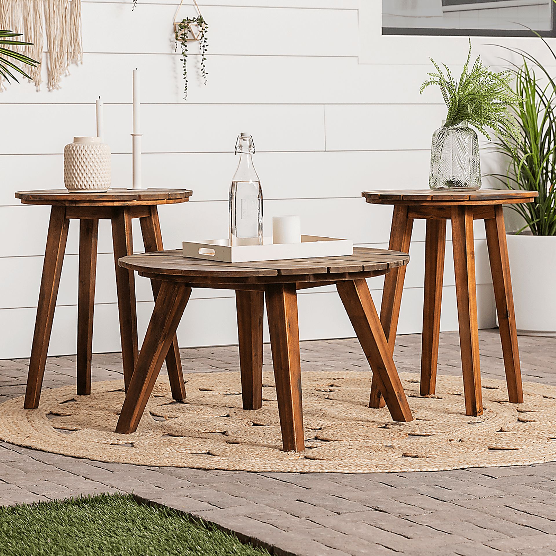 Walpine Dark Brown Wood Outdoor Table Set Of 3 Rooms to Go