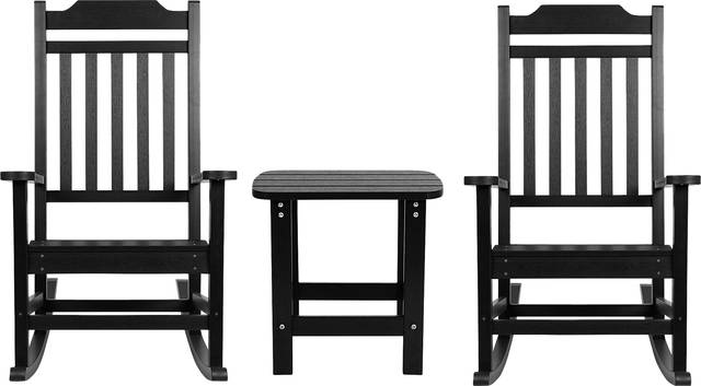Outdoor Winnie Elle Black Rocking Chairs and Accent Table - Thumbnail - Image 1