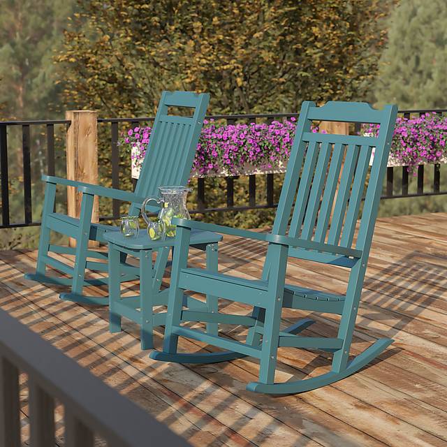 Outdoor Winnie Elle Blue Rocking Chairs and Accent Table - Thumbnail - Image 6