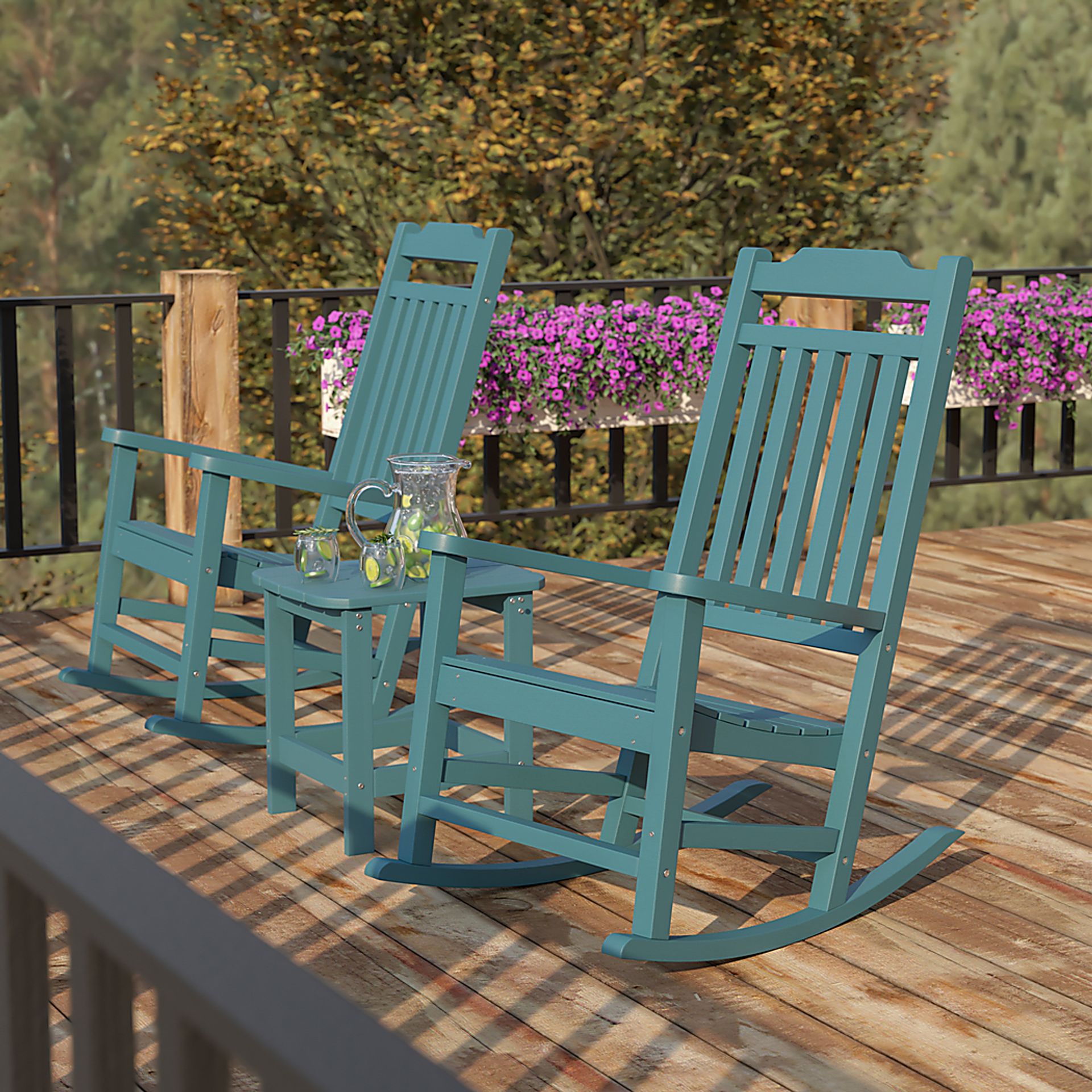 Outdoor Winnie Elle Blue Rocking Chairs and Accent Table - Image 6