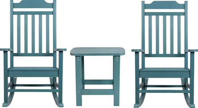 Outdoor Winnie Elle Blue Rocking Chairs and Accent Table - Thumbnail - Image 1