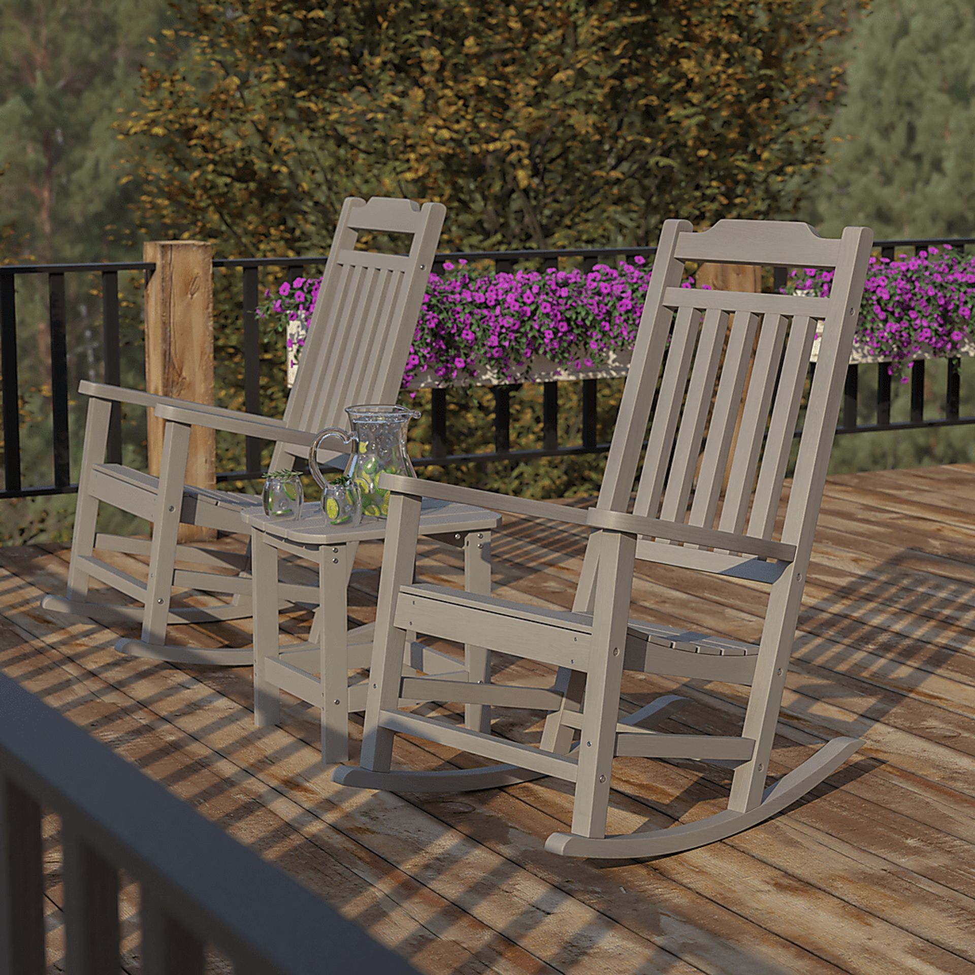 Outdoor Winnie Elle Gray Rocking Chairs and Accent Table - Image 6