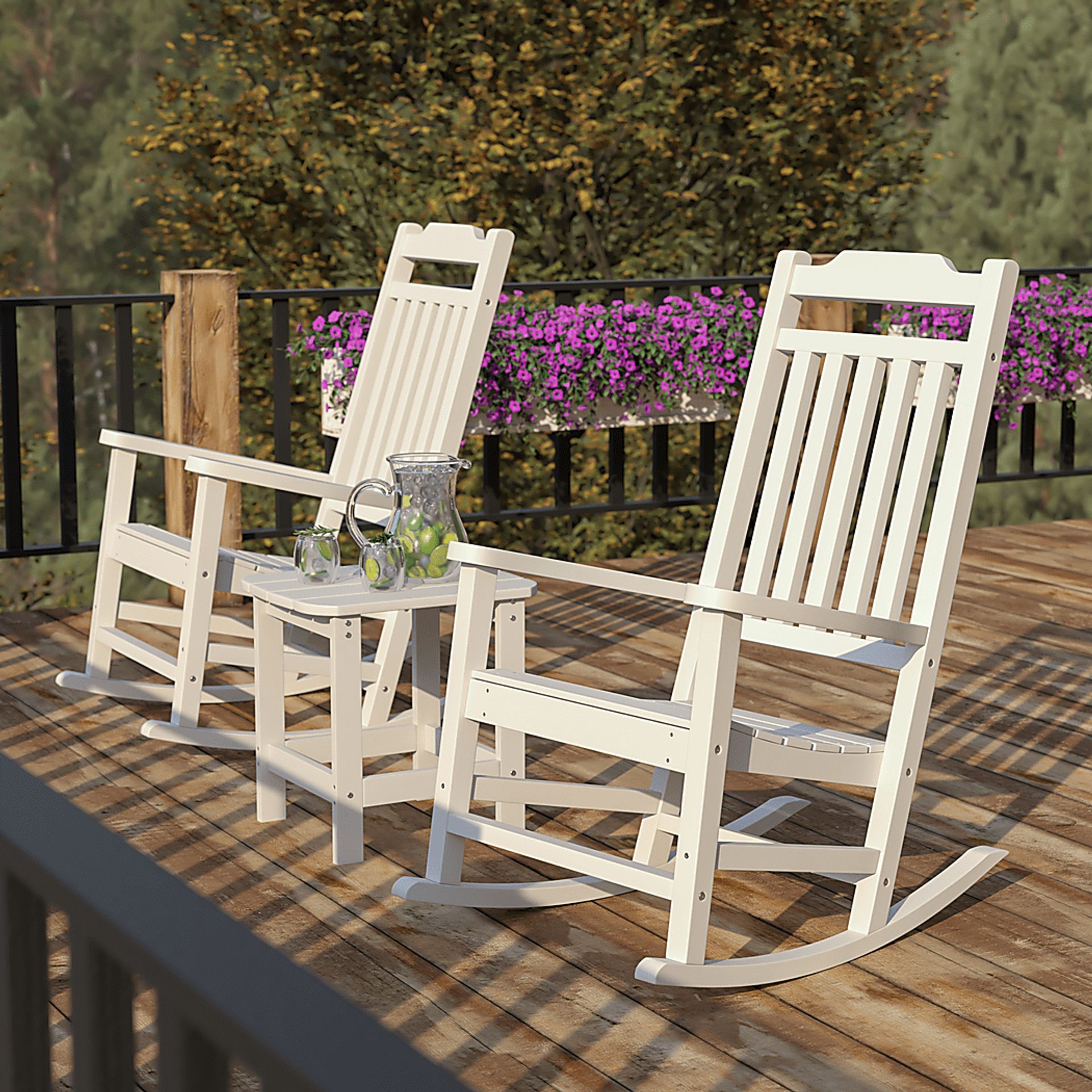 Outdoor Winnie Elle White Rocking Chairs and Accent Table - Image 6