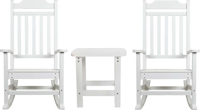 Outdoor Winnie Elle White Rocking Chairs and Accent Table - Thumbnail - Image 1