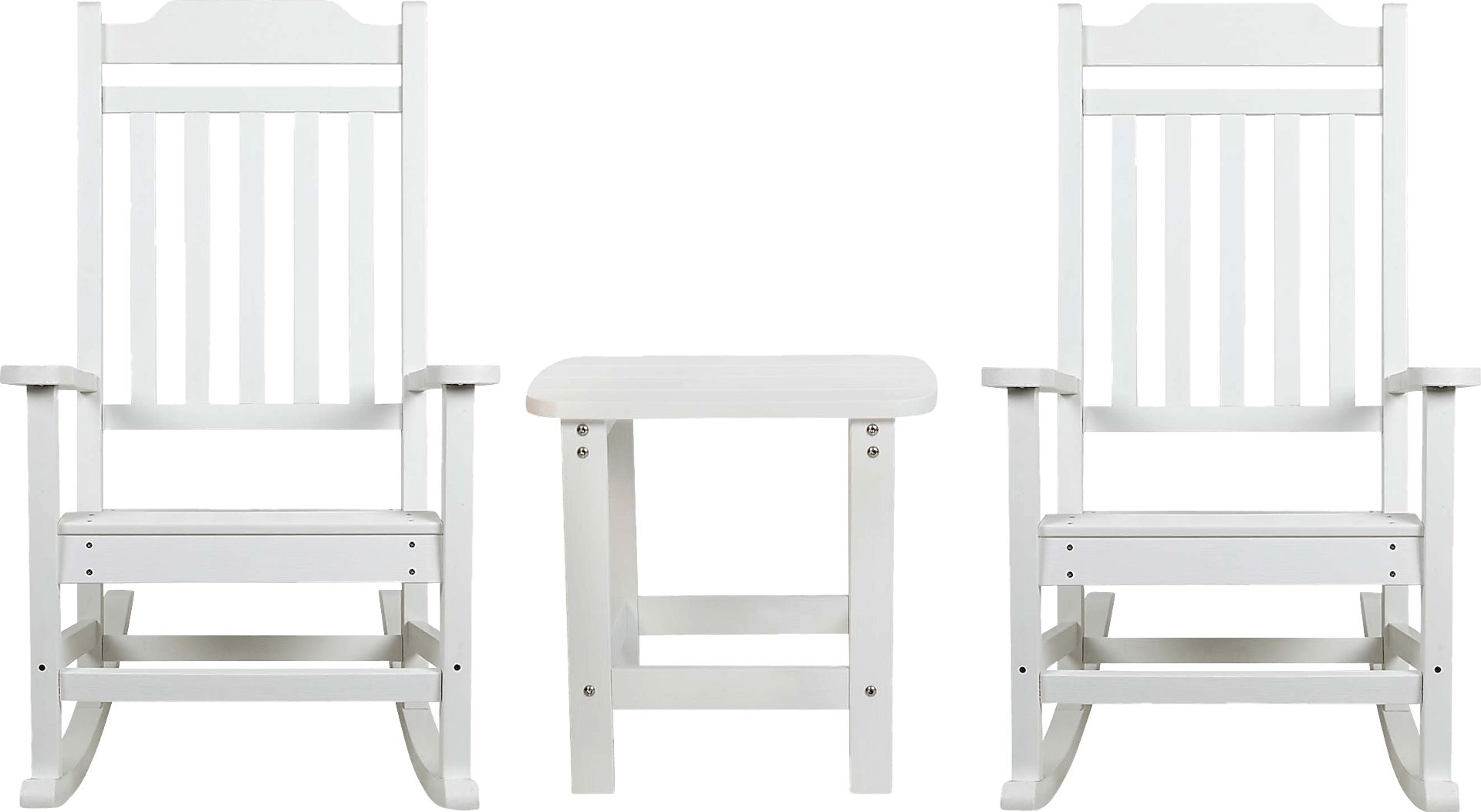 Outdoor Winnie Elle White Rocking Chairs and Accent Table - Image 1
