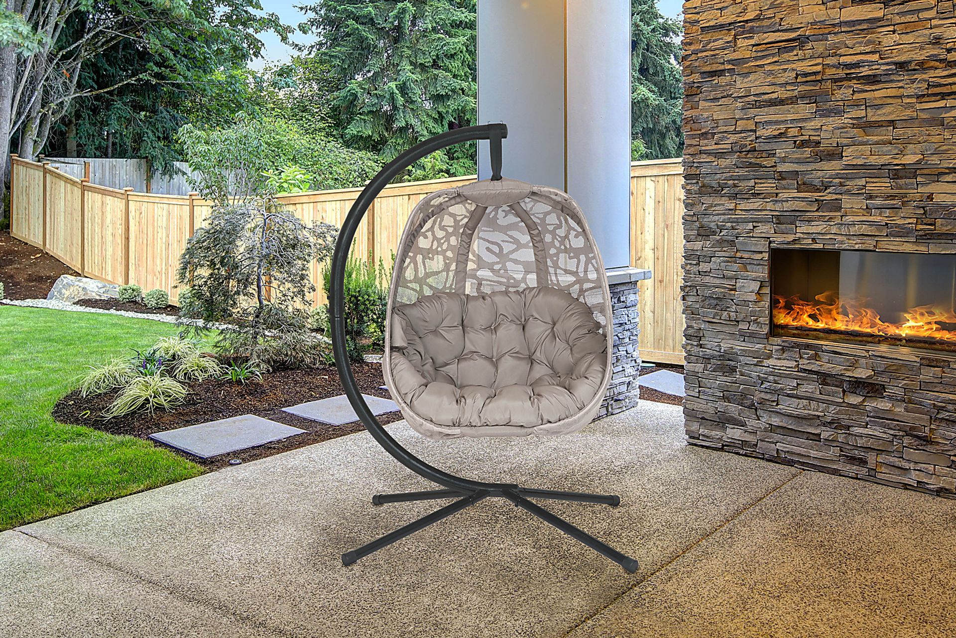 Outdoor Wolframe Beige Hanging Chair - Image 5