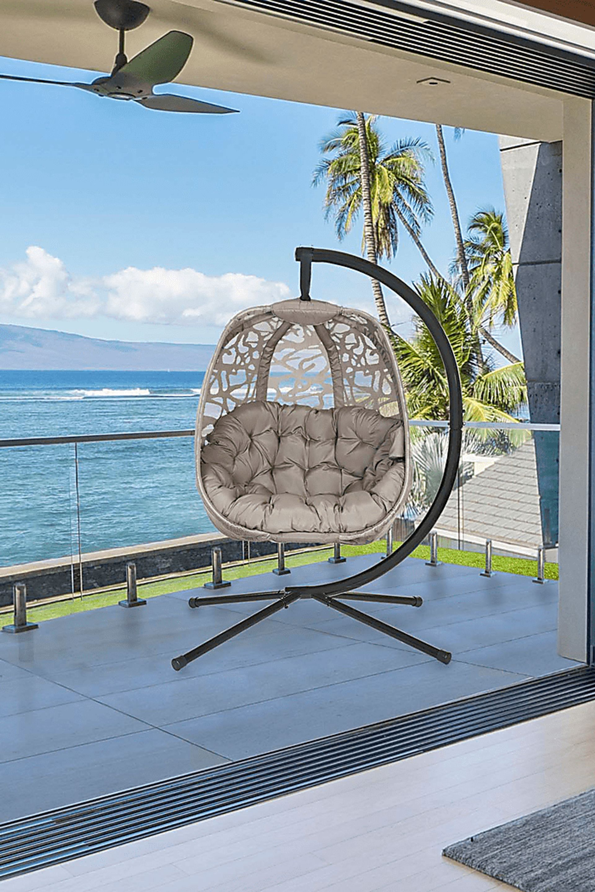 Outdoor Wolframe Beige Hanging Chair - Image 7