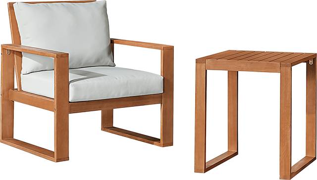 Outdoor Woodlen Brown Dining Chair and Cocktail Table Set - Thumbnail - Image 1