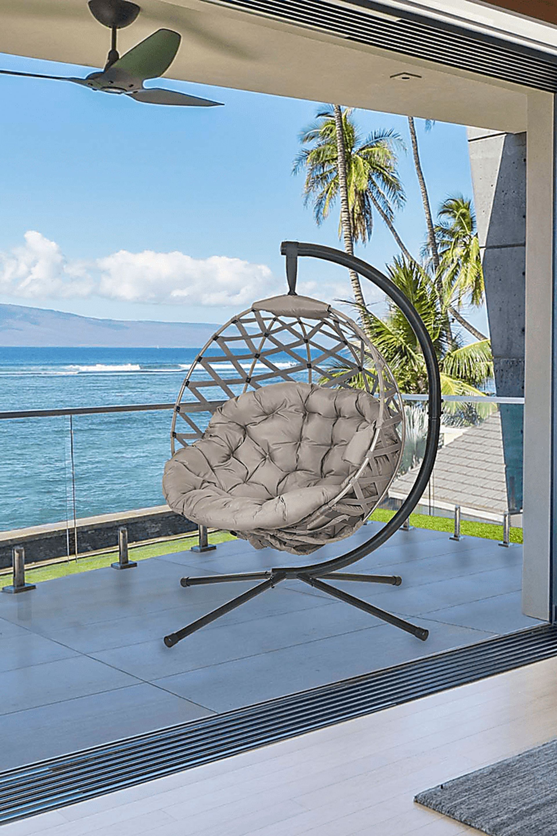 Outdoor Zabolio Beige Loveseat Outdoor Wynnmeadow Beige Hanging Chair - Image 5