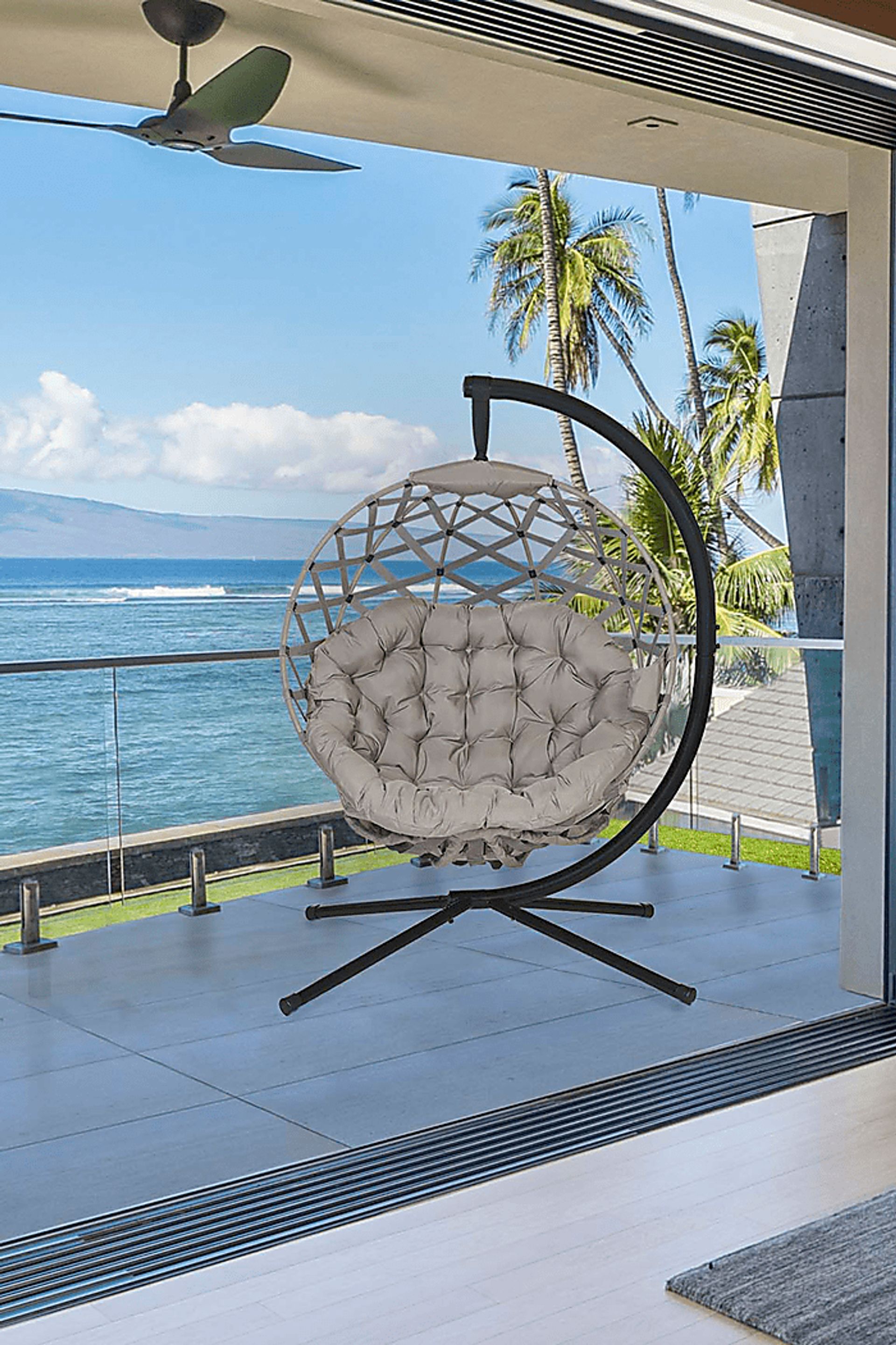 Outdoor Zabolio Beige Loveseat Outdoor Wynnmeadow Beige Hanging Chair - Image 6