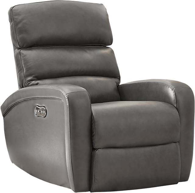Overtown Gunmetal Leather Dual Power Recliner - Thumbnail - Image 1