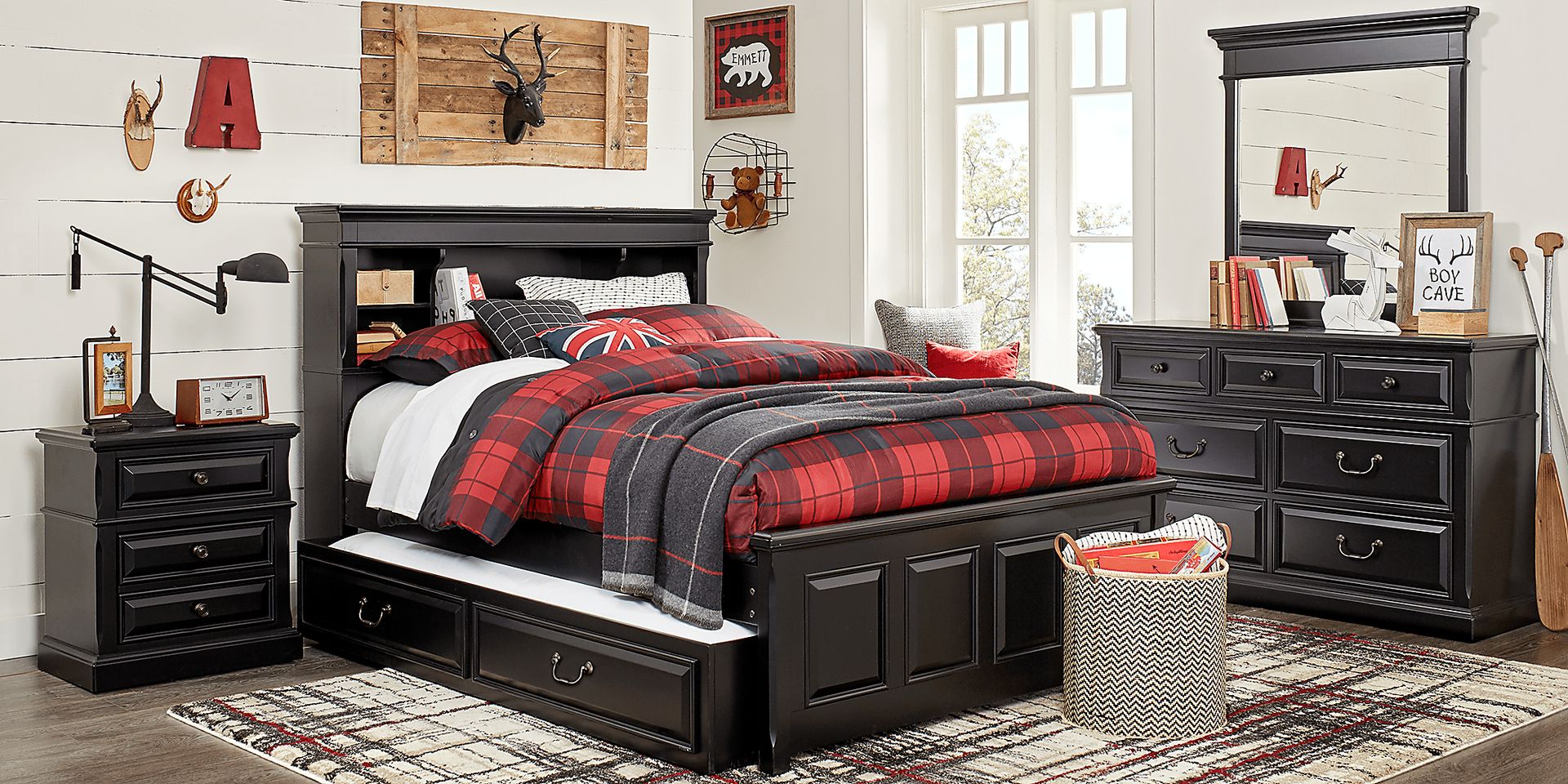 Kids Owens Valley Black 5 Pc Twin Bookcase Bedroom - Image 1