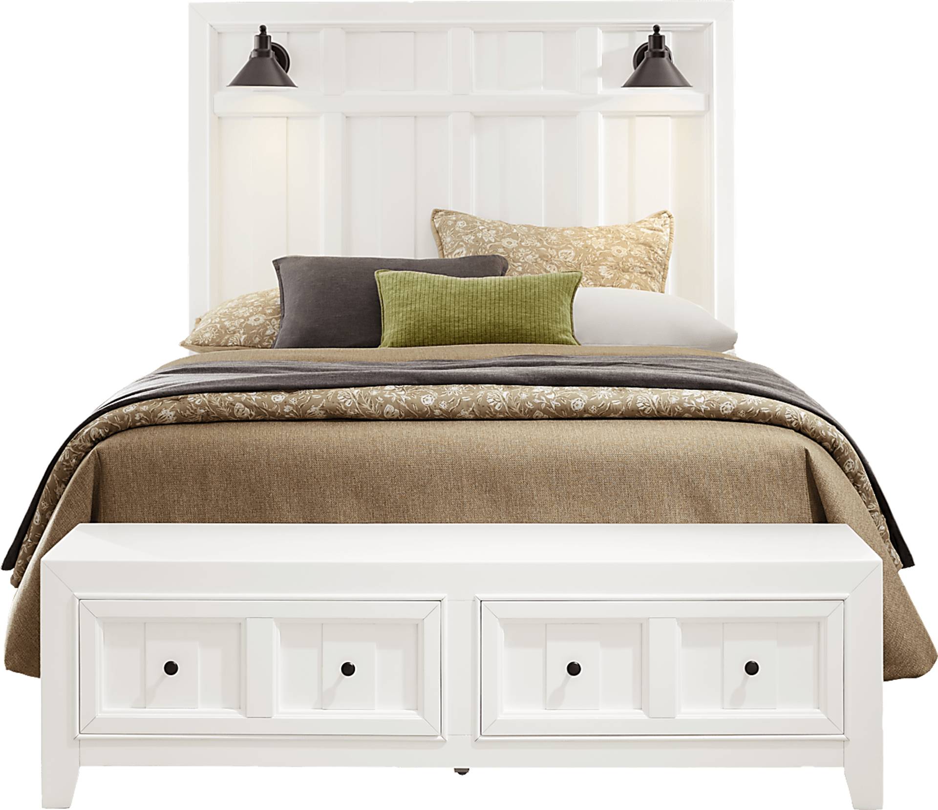 white 3 pc queen storage bed