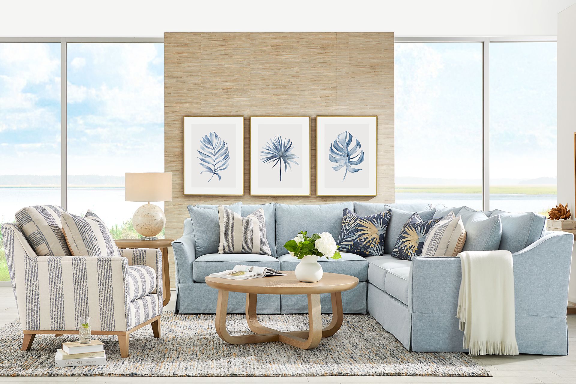 Pacific Grove Blue Slipcover 5 Pc Sectional Living Room - Image 1