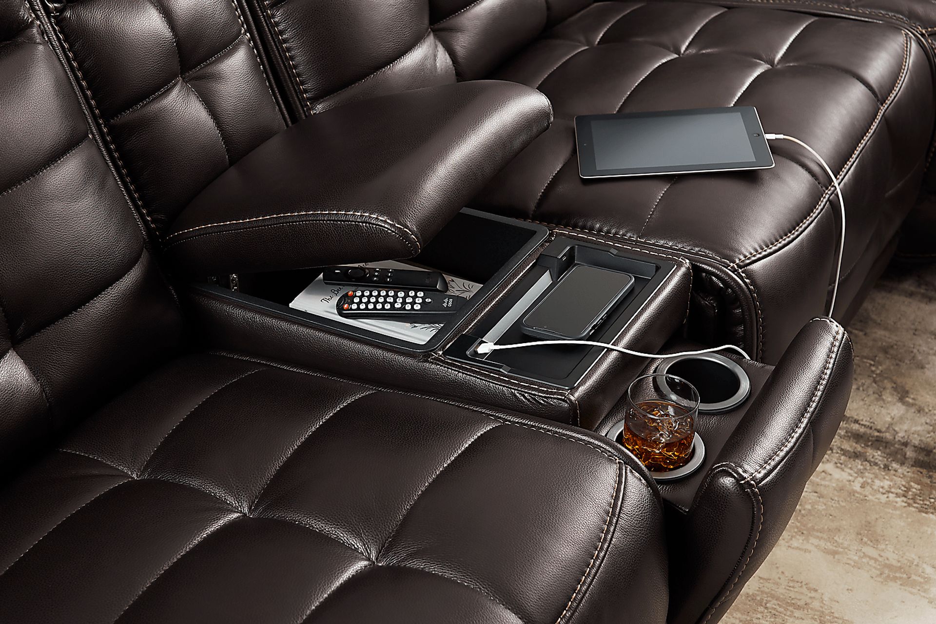 Pacific Heights Black Cherry 7 Pc Dual Power Reclining Sectional - Image 8