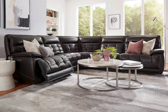 Pacific Heights Black Cherry Leather 8 Pc Dual Power Reclining Sectional Living Room - Thumbnail - Image 1