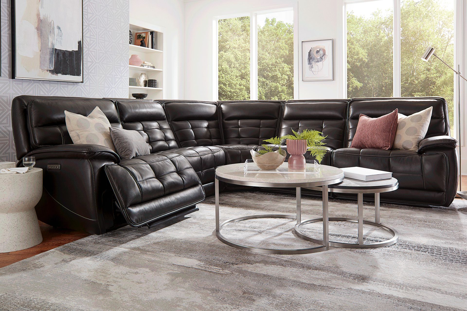 Pacific Heights Black Cherry Leather 8 Pc Dual Power Reclining Sectional Living Room - Image 1