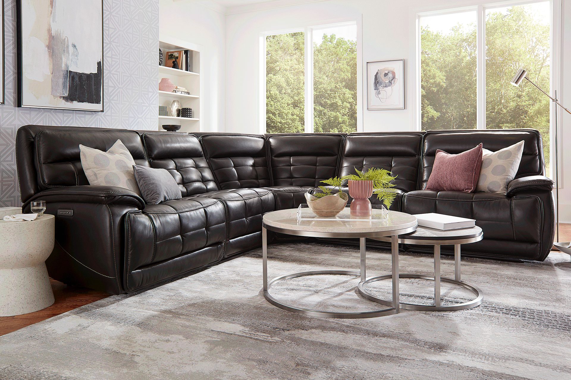 Pacific Heights Black Cherry Leather 8 Pc Dual Power Reclining Sectional Living Room - Image 1