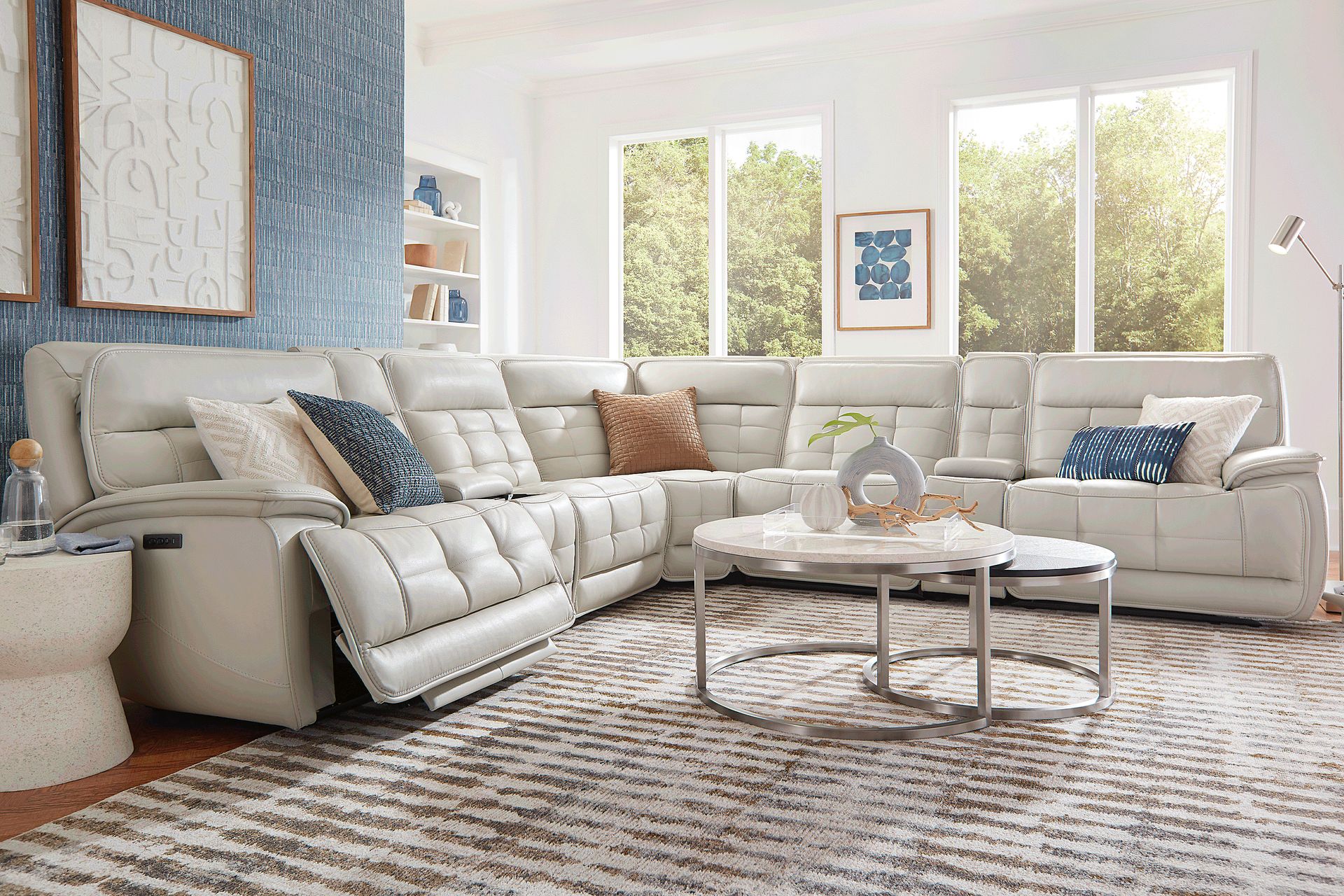 Pacific Heights Light Gray 7 Pc Dual Power Reclining Sectional - Image 2