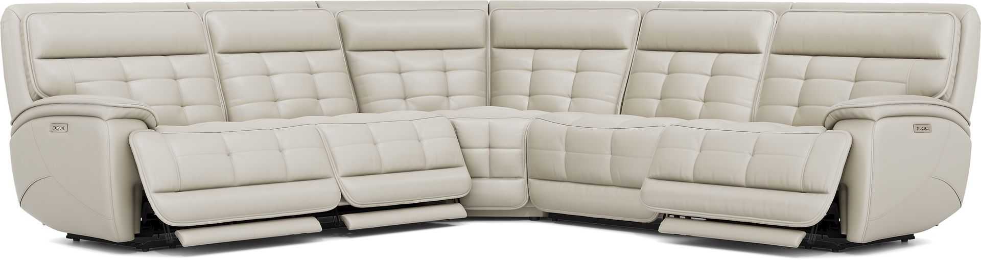 Pacific Heights Light Gray Leather 5 Pc Dual Power Reclining Sectional - Image 3