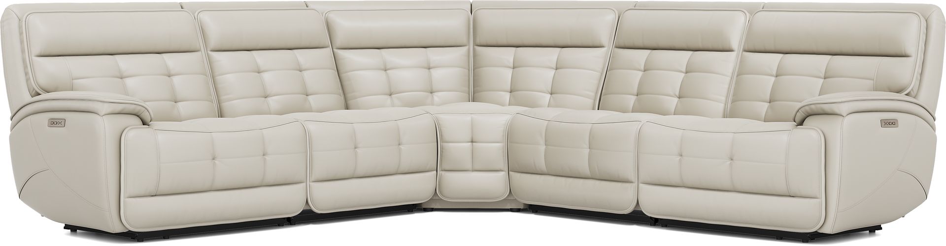 Pacific Heights Light Gray Leather 5 Pc Dual Power Reclining Sectional - Image 1