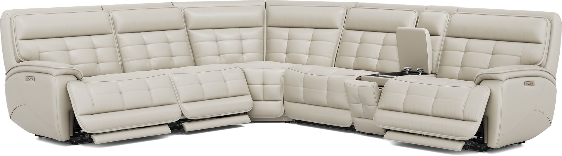 Pacific Heights Light Gray Leather 6 Pc Dual Power Reclining Sectional - Image 3