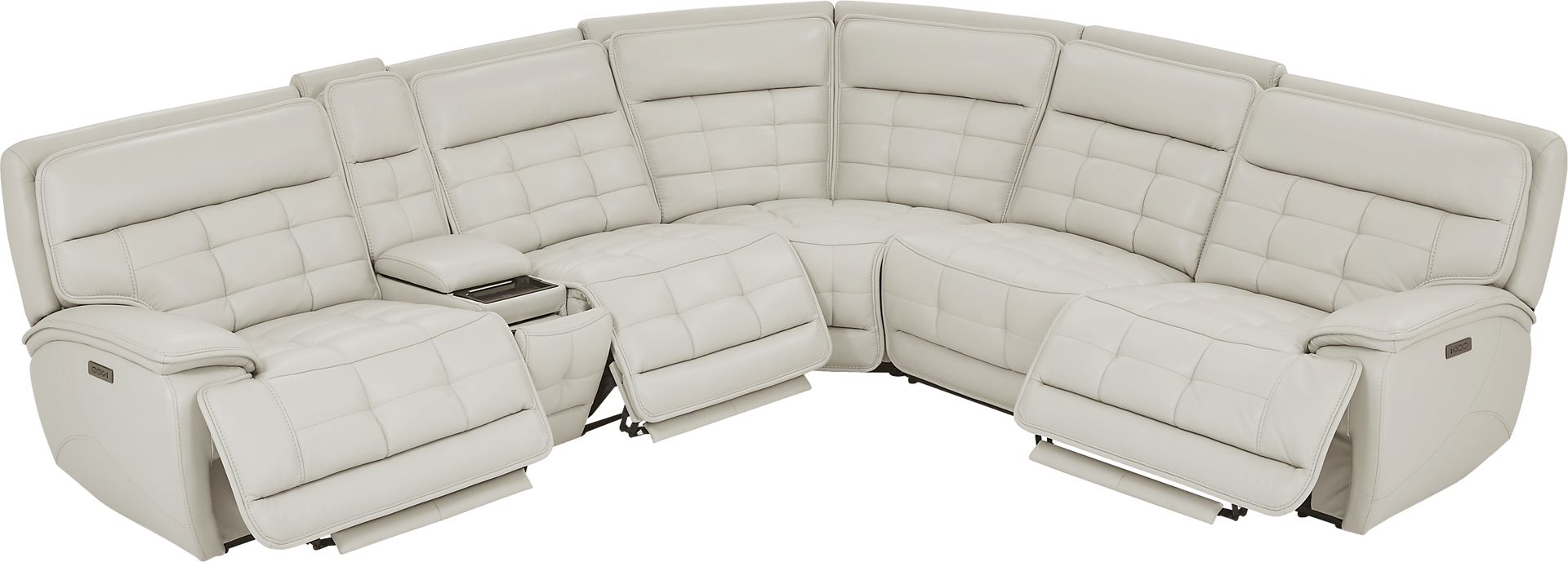 Pacific Heights Light Gray Leather 6 Pc Dual Power Reclining Sectional - Image 4