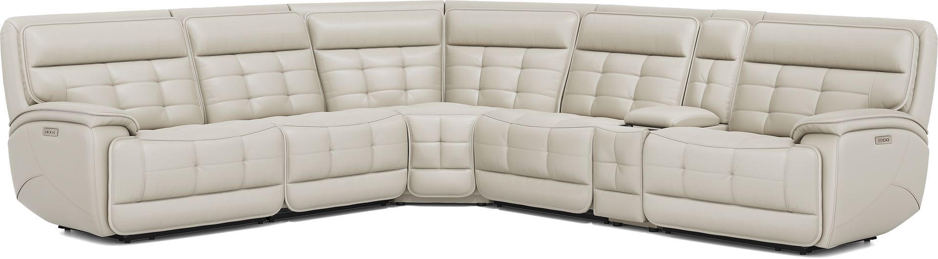 Pacific Heights Light Gray Leather 6 Pc Dual Power Reclining Sectional - Image 1
