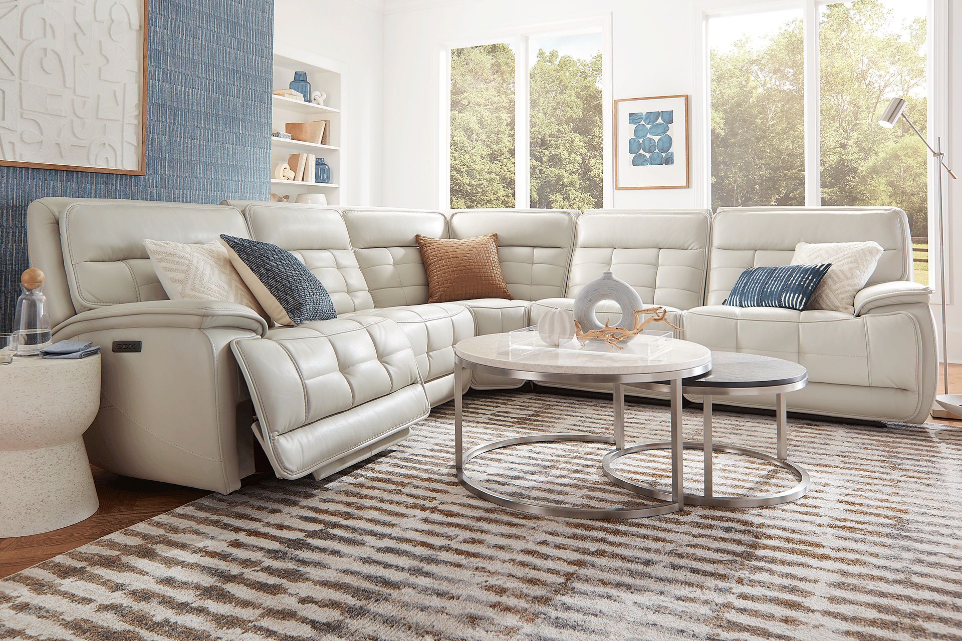 Pacific Heights Light Gray Leather 8 Pc Dual Power Reclining Sectional Living Room - Image 1