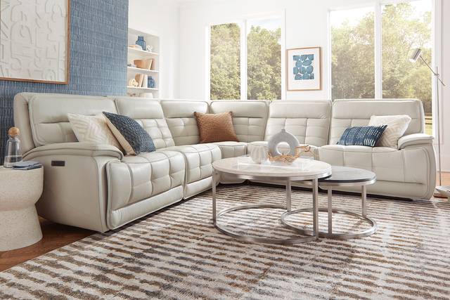 Pacific Heights Light Gray Leather 8 Pc Dual Power Reclining Sectional Living Room - Thumbnail - Image 1