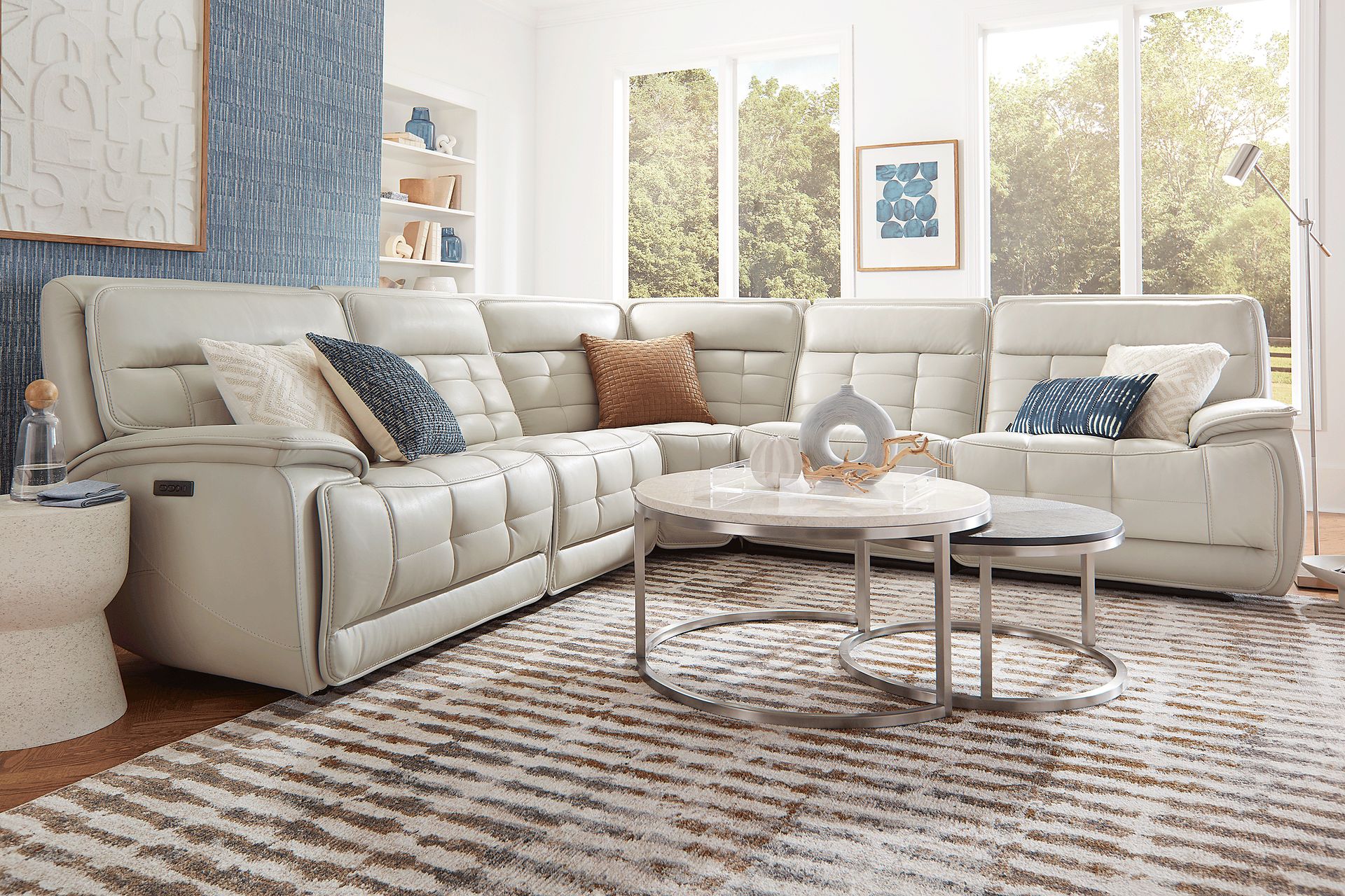 Pacific Heights Light Gray Leather 8 Pc Dual Power Reclining Sectional Living Room - Image 1