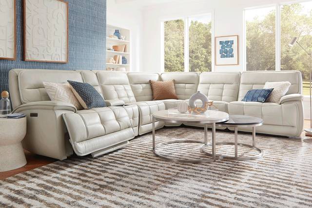 Pacific Heights Light Gray Leather 9 Pc Dual Power Reclining Sectional Living Room - Thumbnail - Image 1