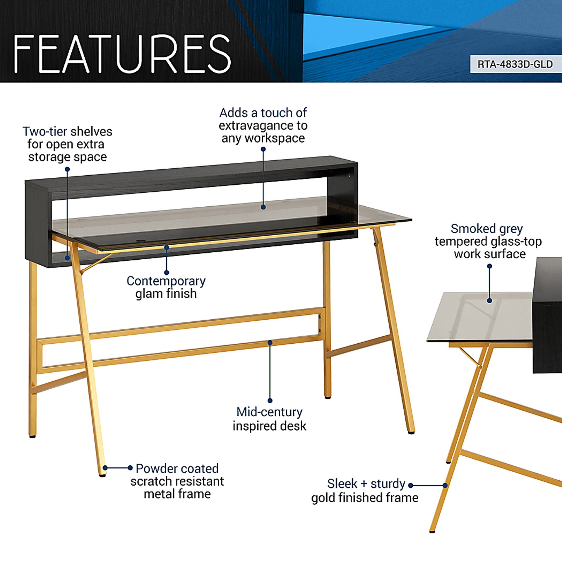 Pacmiota Gold Writing Desk - Image 3