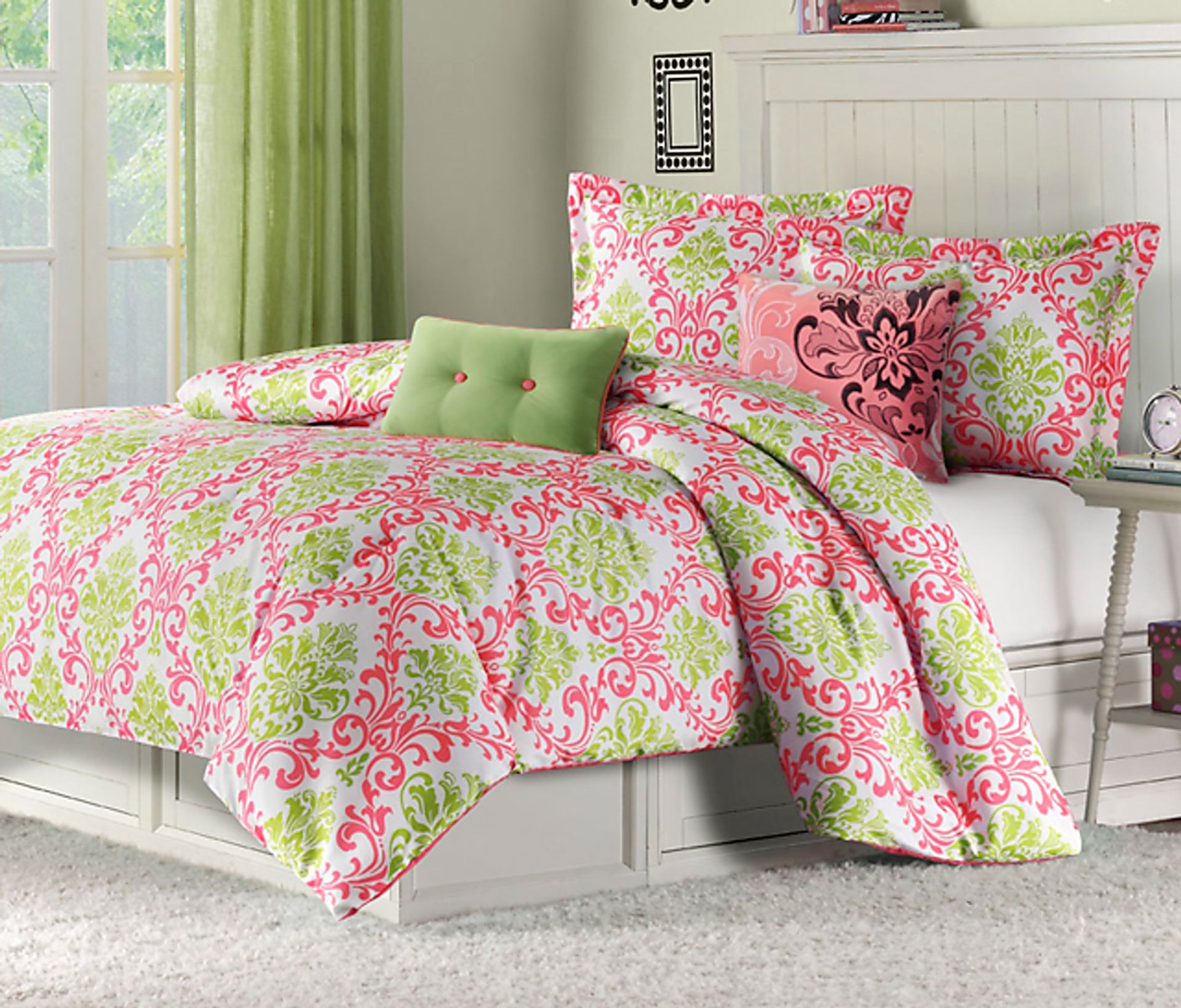 Paige Lime/Coral Twin Bed Set - Image 1