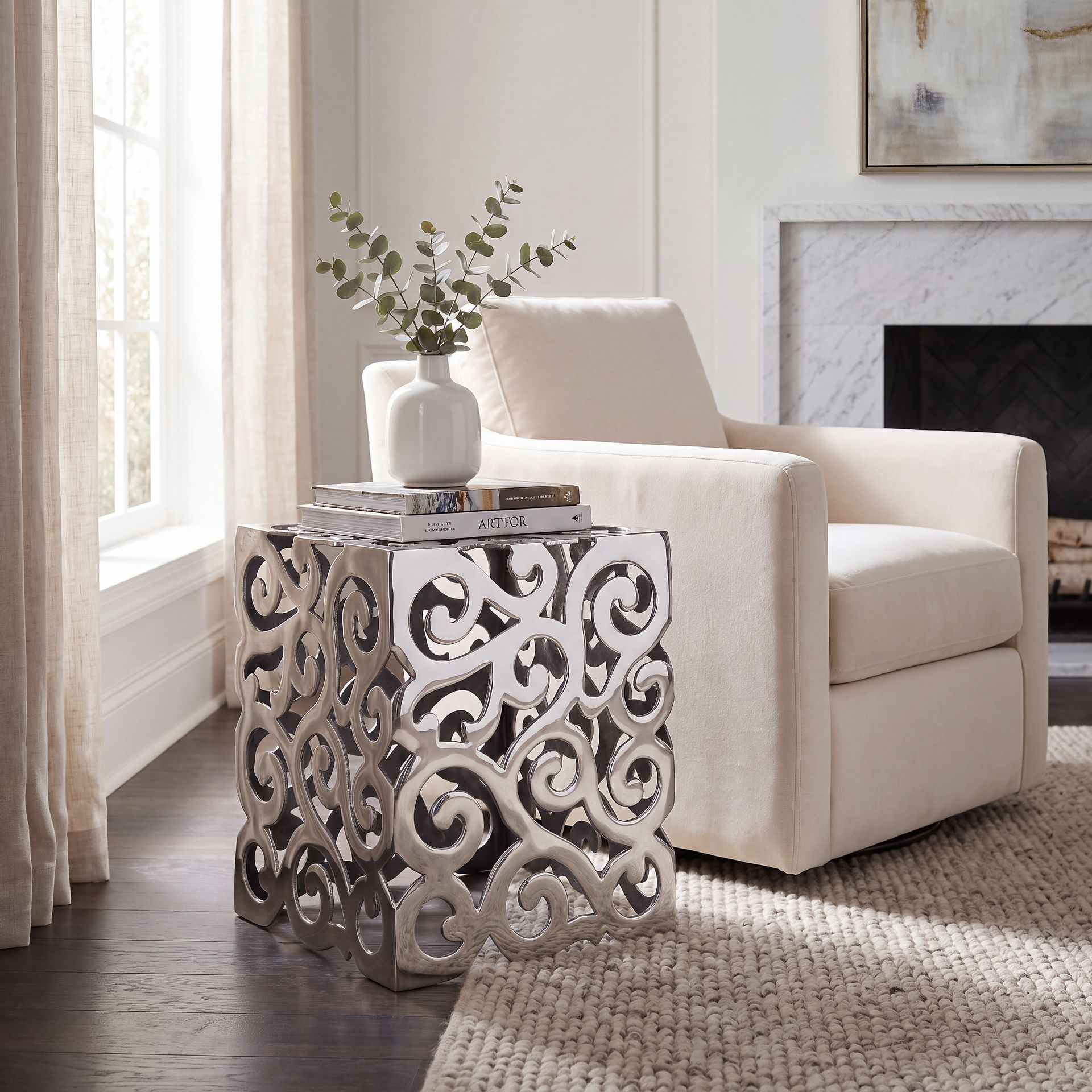 Paisley Square Silver Accent Stool - Image 2