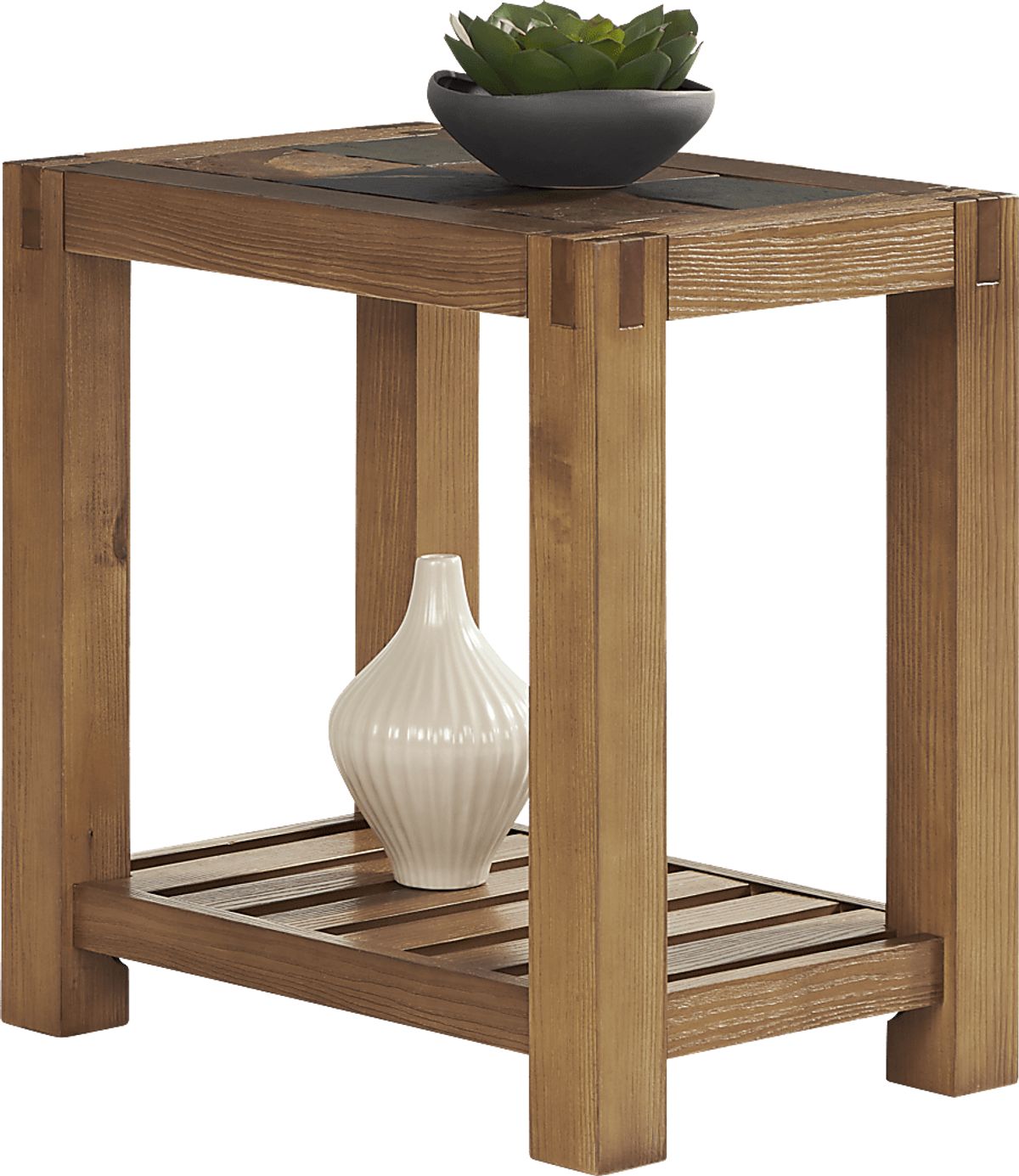 Palatine Brown Dark Wood Stone,Wood Chair Side Table | Rooms to Go