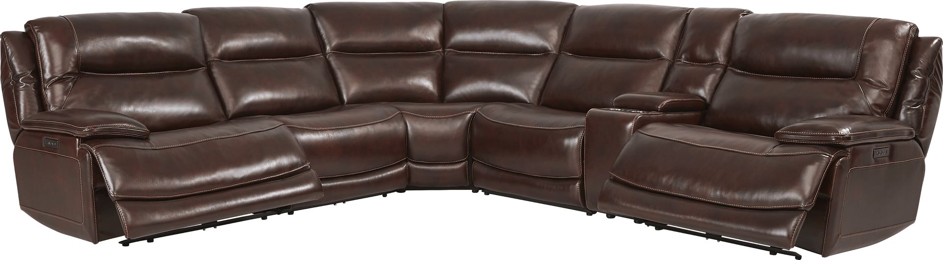 Palladino Brown Leather 6 Pc Dual Power Reclining Sectional - Image 3