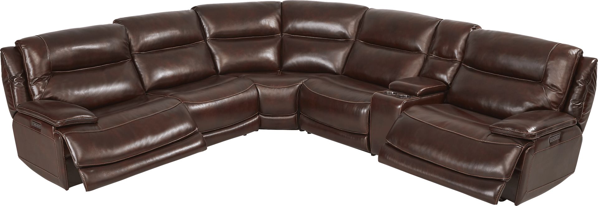 Palladino Brown Leather 6 Pc Dual Power Reclining Sectional - Image 4