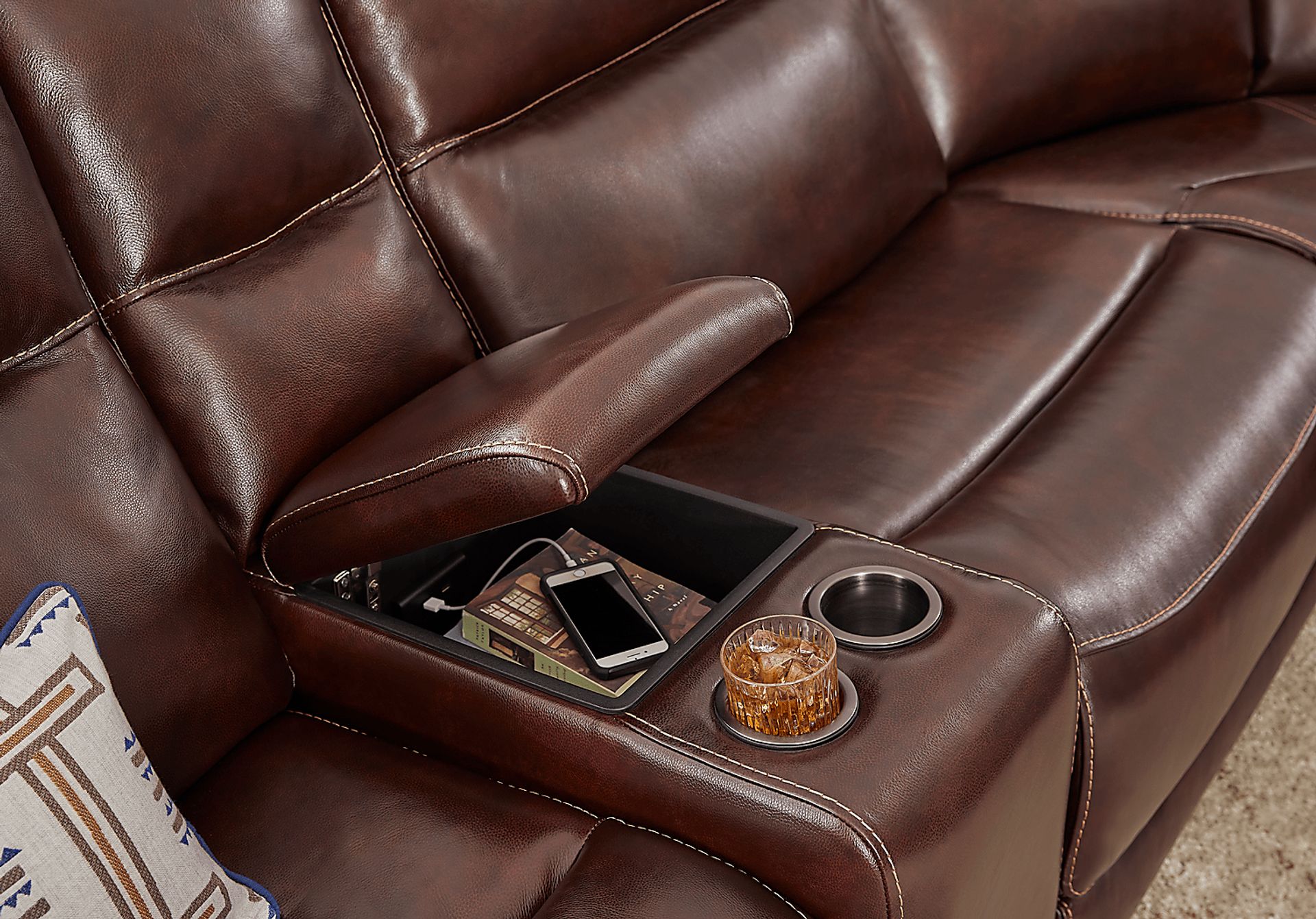 Palladino Brown Leather 6 Pc Dual Power Reclining Sectional - Image 6