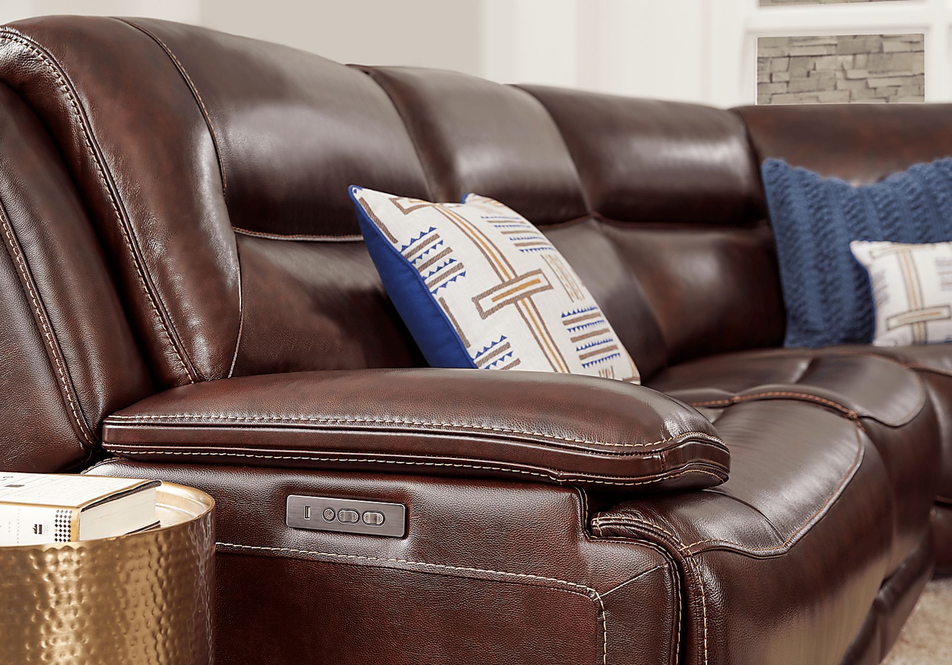 Palladino Brown Leather 6 Pc Dual Power Reclining Sectional - Image 7