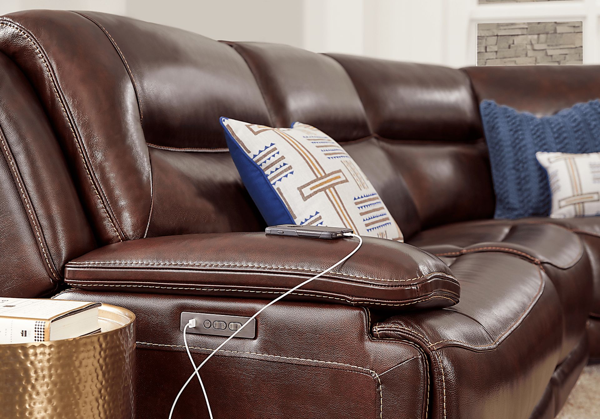 Palladino Brown Leather 6 Pc Dual Power Reclining Sectional - Image 8