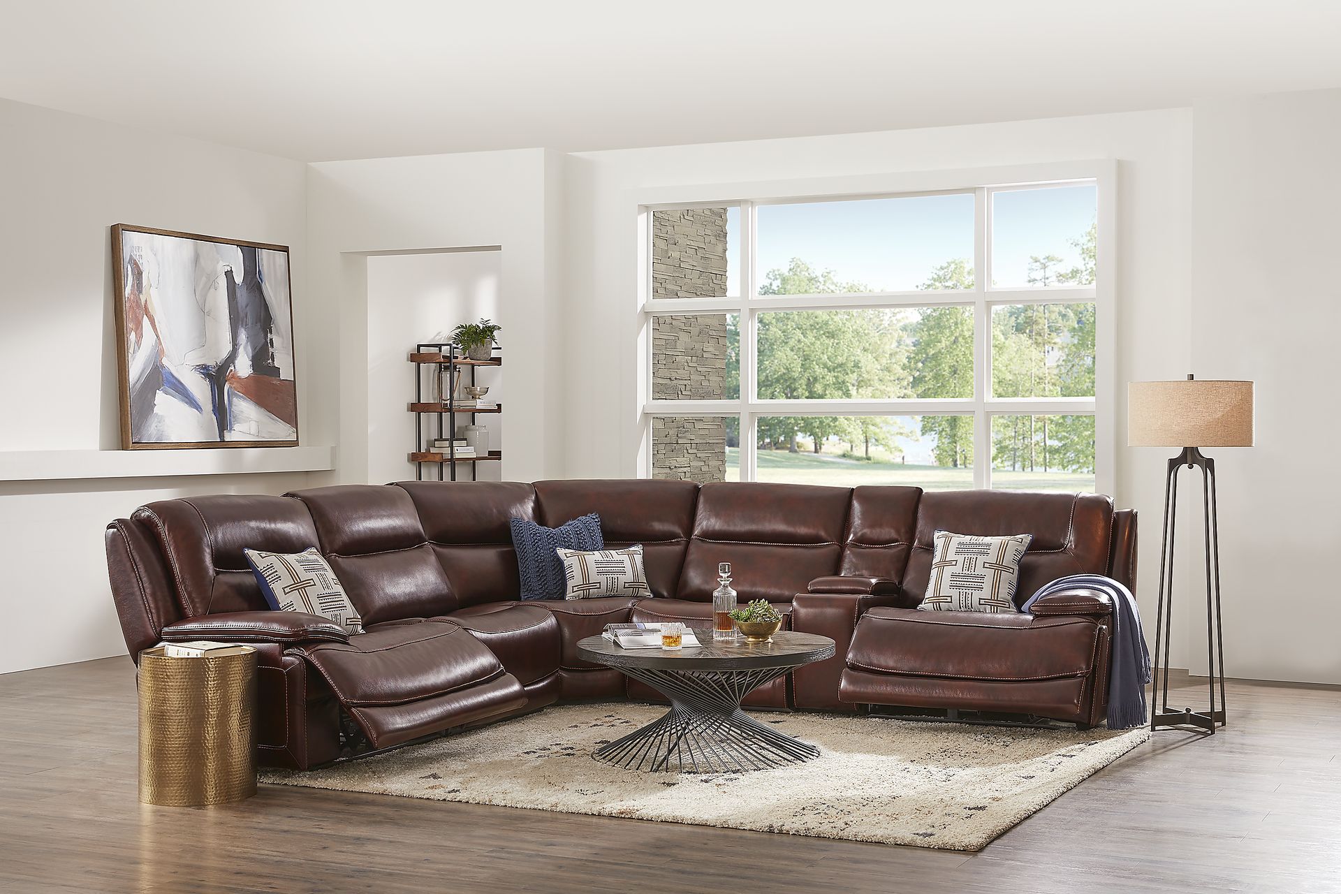 Palladino Brown Leather 6 Pc Dual Power Reclining Sectional - Image 2