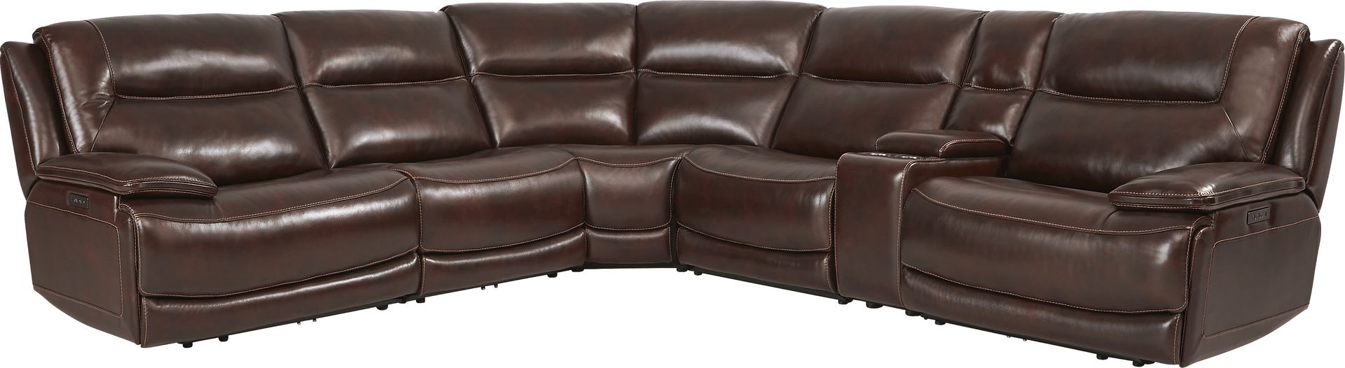 Palladino Brown Leather 6 Pc Dual Power Reclining Sectional - Image 1