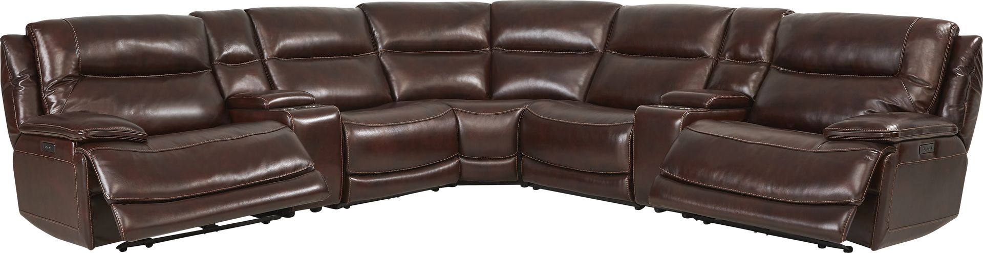 Palladino Brown Leather 7 Pc Dual Power Reclining Sectional - Image 3