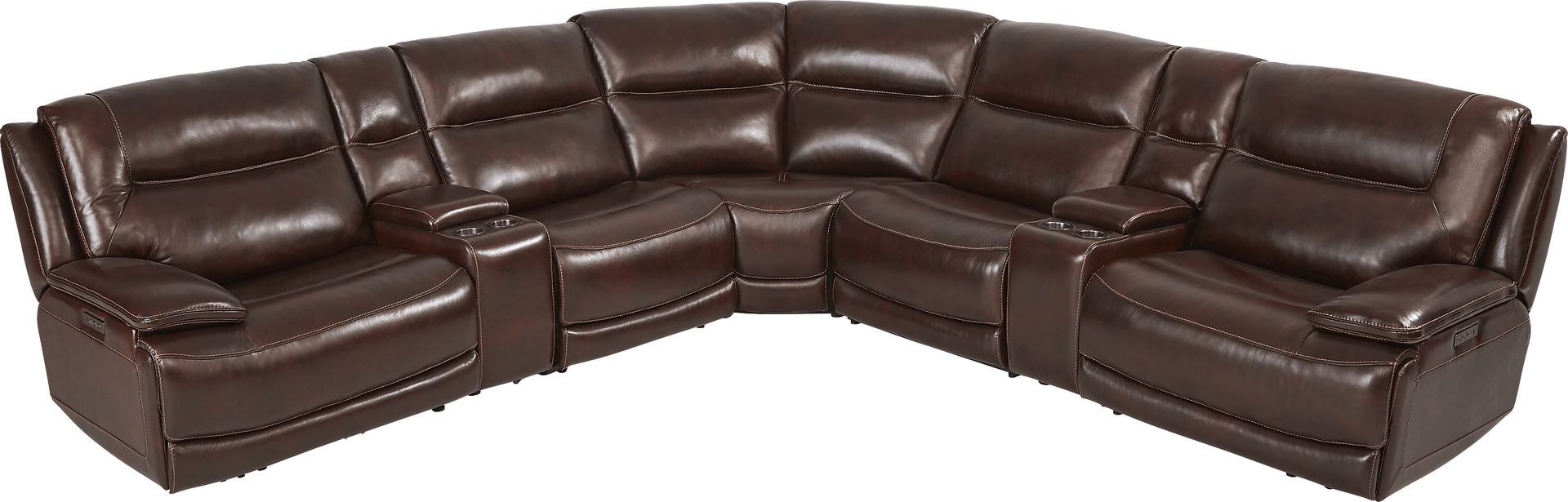 Palladino Brown Leather 7 Pc Dual Power Reclining Sectional - Image 4