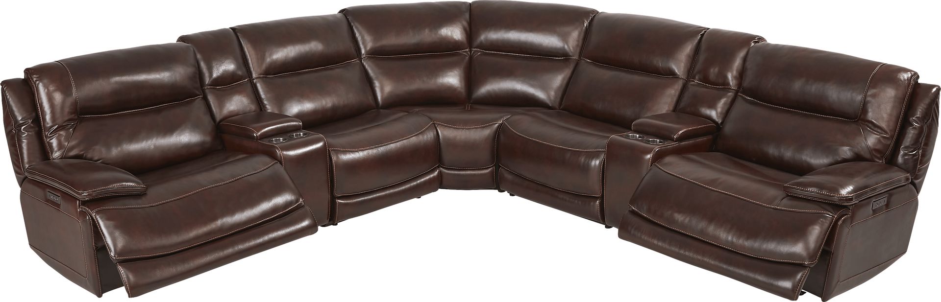 Palladino Brown Leather 7 Pc Dual Power Reclining Sectional - Image 5