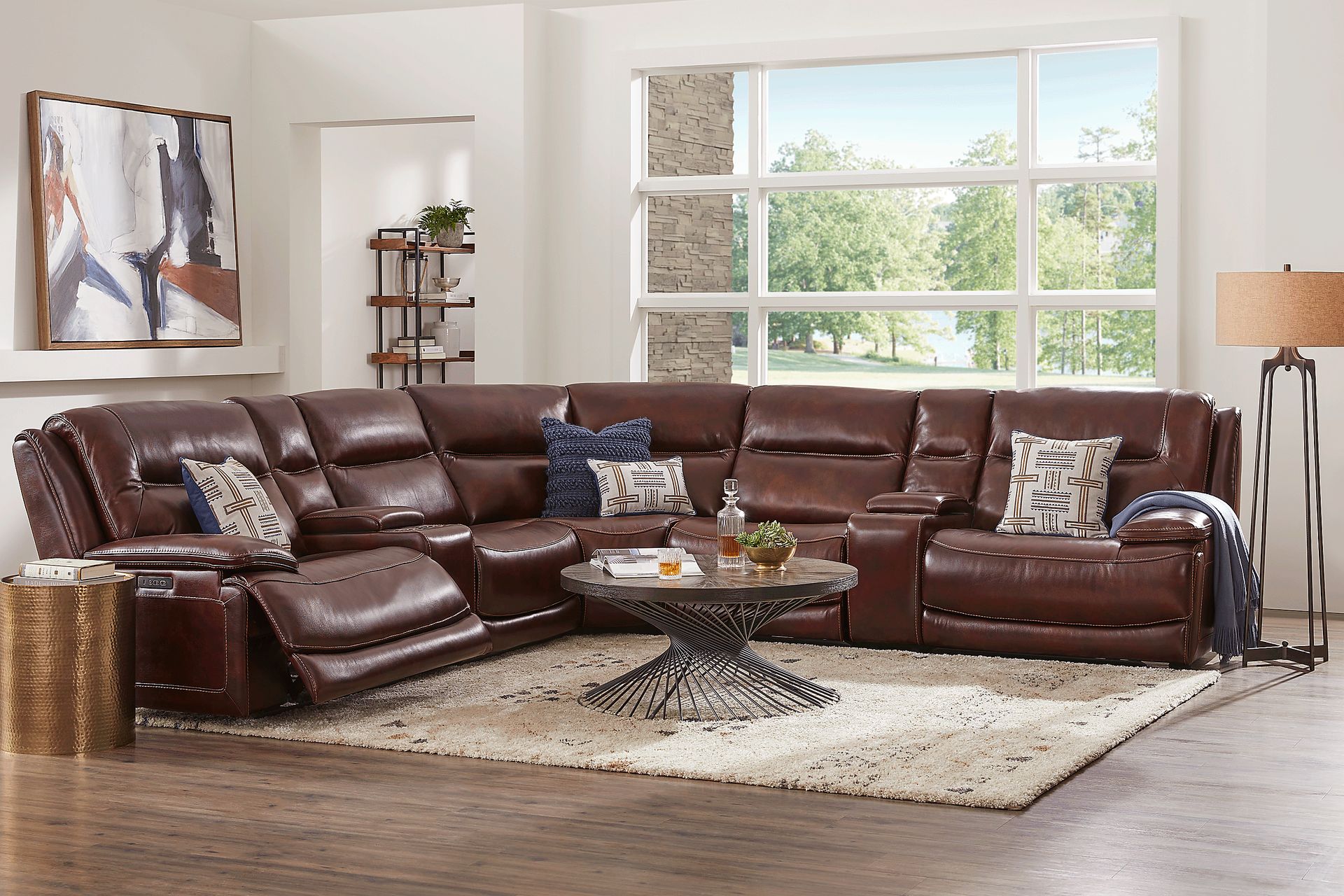 Palladino Brown Leather 7 Pc Dual Power Reclining Sectional - Image 2